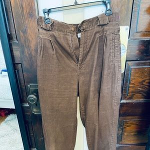 brown, corduroy, straight leg, high waist pants